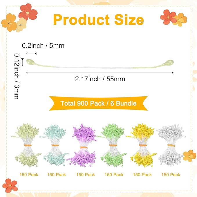 900-Pack Flower Stamens for Crafts, 5mm Double Heads Artificial Pearl Floral - Image 3