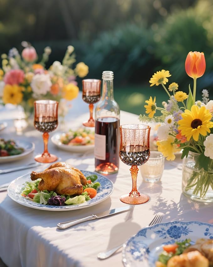 Ciaell 24PCS Rose Gold with Glitter Plastic Wine Glasses - 7 Oz Vintage - Image 7