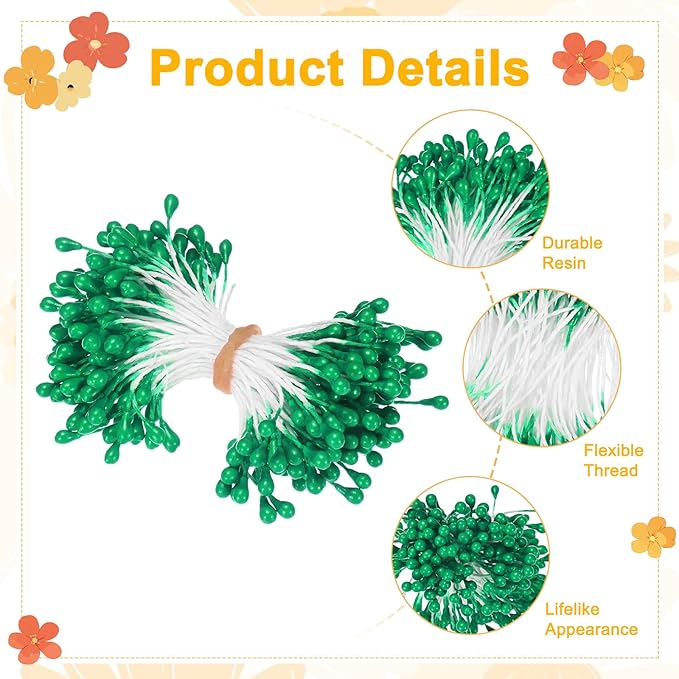 150-Pack Flower Stamens for Crafts, 5mm Double Heads Artificial Pearl Floral - Image 2