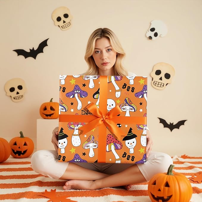 LeZakaa Halloween Creepy Mushroom Wrapping Paper Roll, Mushrooms Design - Image 5