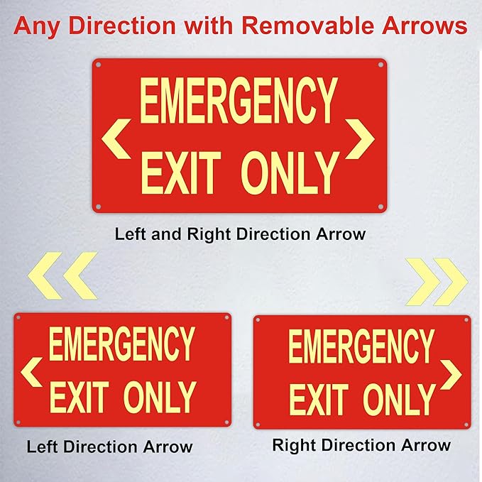 Photoluminescent Emergency Exit Sign Red, Glow In The Dark Aluminum Exit Sign - Image 5