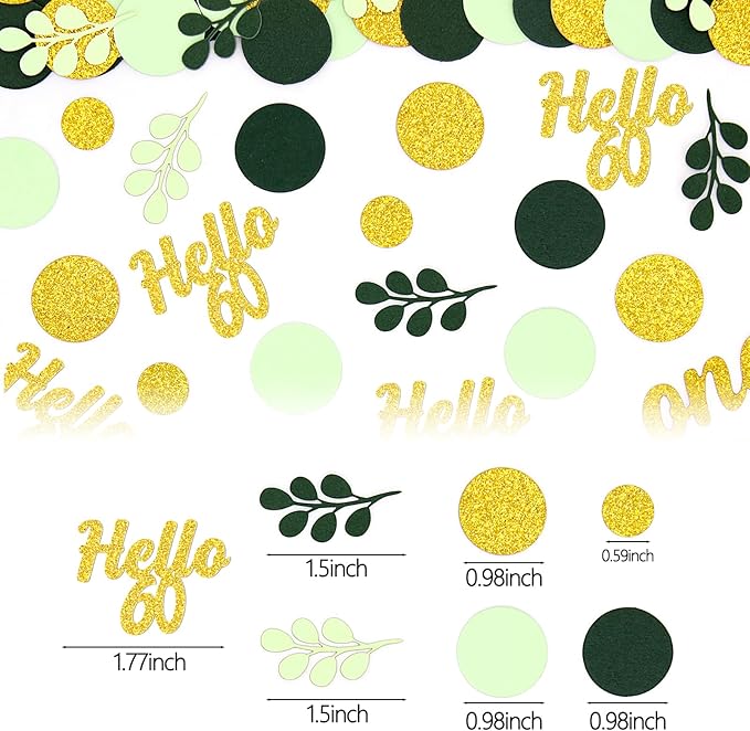 300PC Gold Glitter and Sage Green Happy 60th Birthday Decorations - Image 6