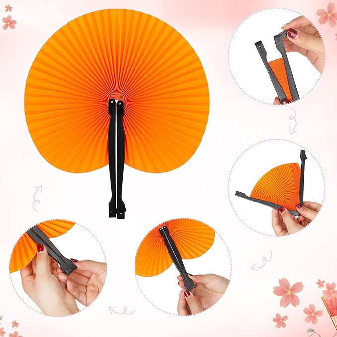 Handepo 200 Pieces Wedding Fans Folding Paper Fans Paper Fans Round Shaped - Image 6