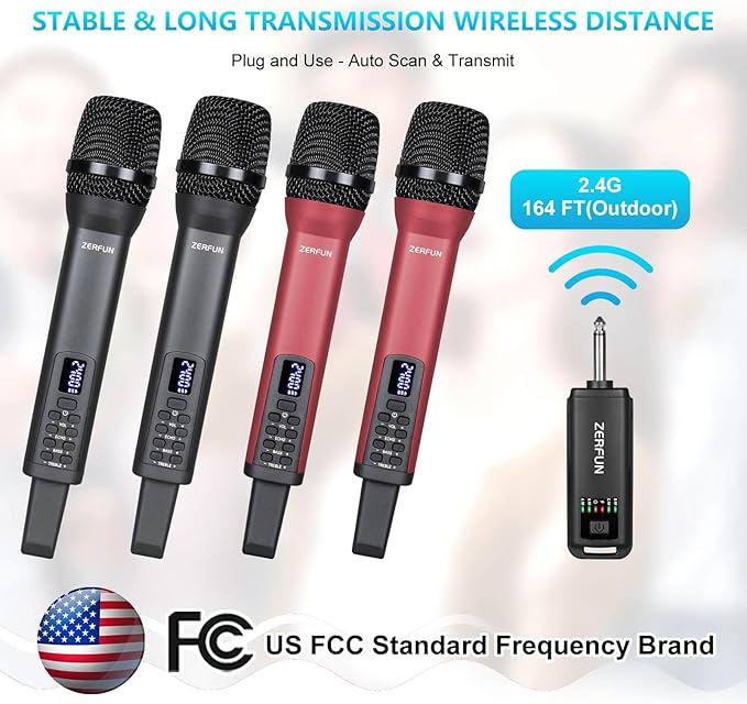 4 Rechargeable Wireless Microphones, Pro Handheld Cordless Mics System - Image 5