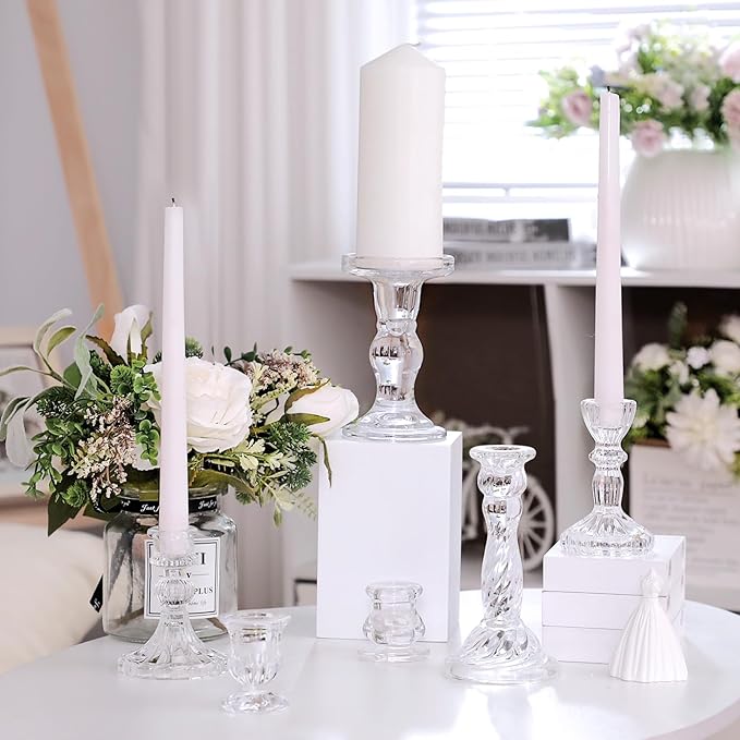 Mumufy 6 Pcs Glass Crystal Taper Candle Holders Clear Glass Candlestick Holder - Image 3