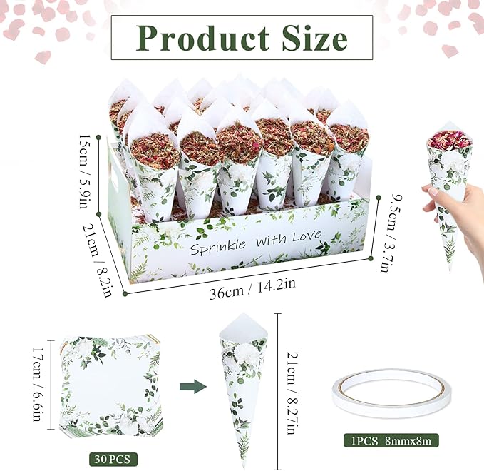 30 Pieces biodegradable confetti Cones and Stand Tray Paper Cone Box 30 Holes - Image 2