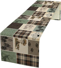 Bear Deer Table Runner, Rustic Lodge Retro Country Farmhouse Buffalo Plaid by Kurtect