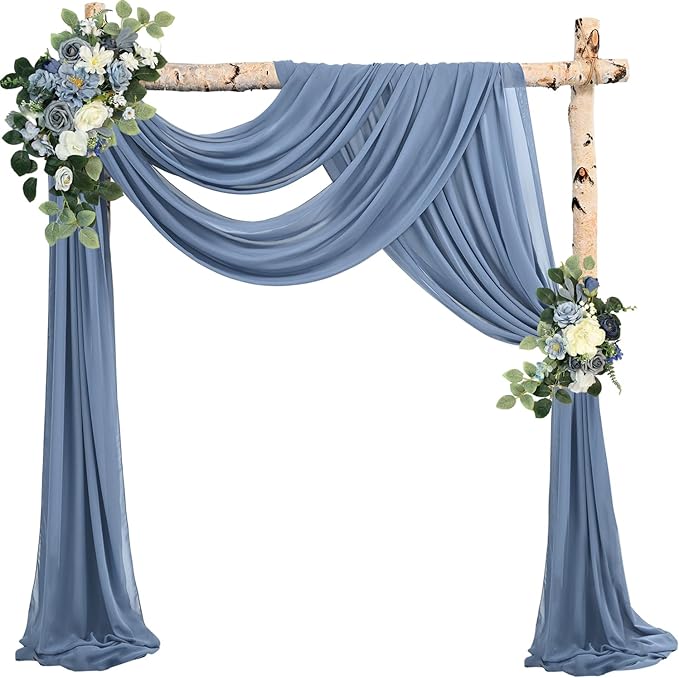 20Ft Length x 28" Width 4 Panels Wedding Arch Draping Fabric Dusty Blue Arch by Sunnyline