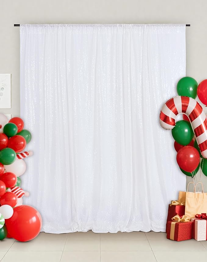 Eternal Beauty White Sequin Backdrop, 8x8 Ft Glitter Background Curtains by EternalBeauty