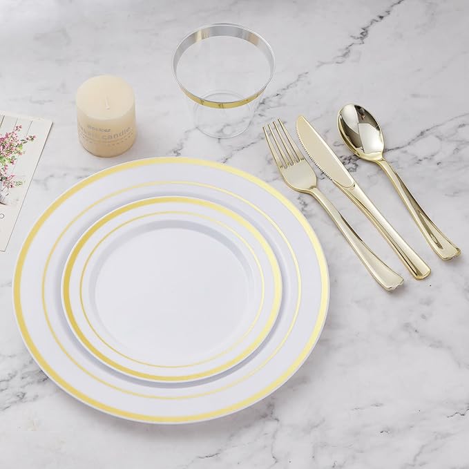 BESTVIP 300PCS Plastic Dinnerware Set, Anniversary, Includes: Dinner Plates - Image 5