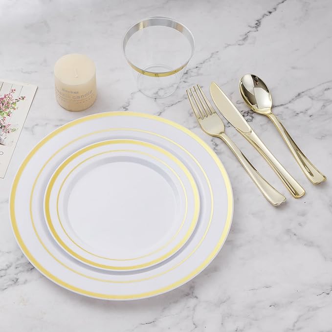 BESTVIP 150PCS Plastic Dinnerware Set, Anniversary, Includes: Dinner Plates - Image 5