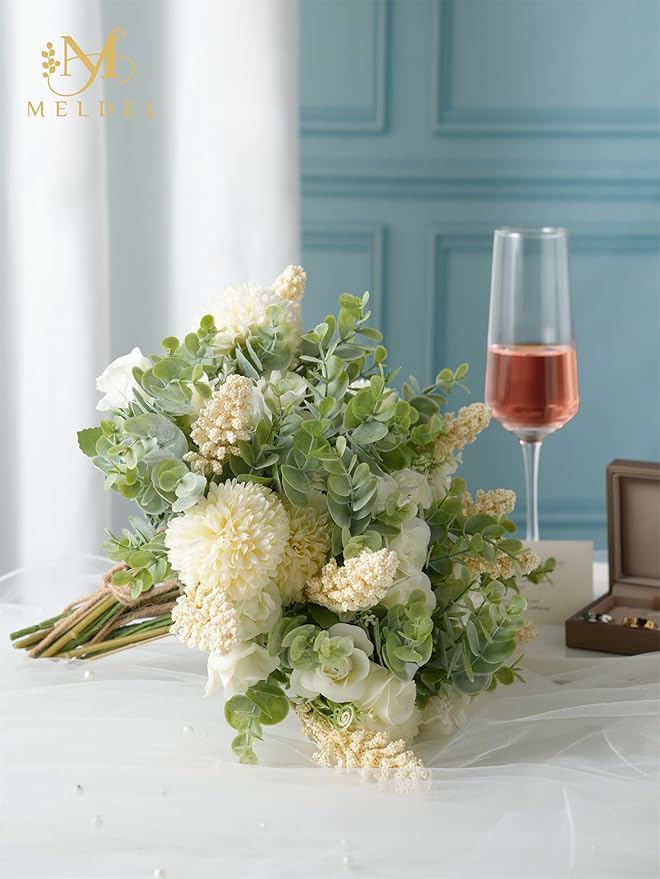 Meldel 3Pcs Rose Bouquet Artificial Fake Flowers Eucalyptus Plants Silk Flower - Image 5
