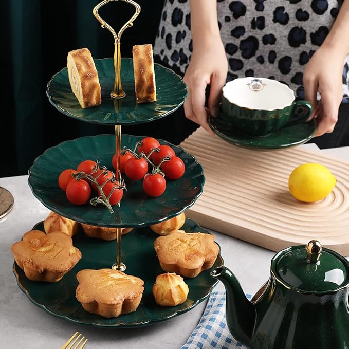 Sweejar 3 Tier Ceramic Cake Stand Wedding, Dessert Cupcake Stand - Image 5