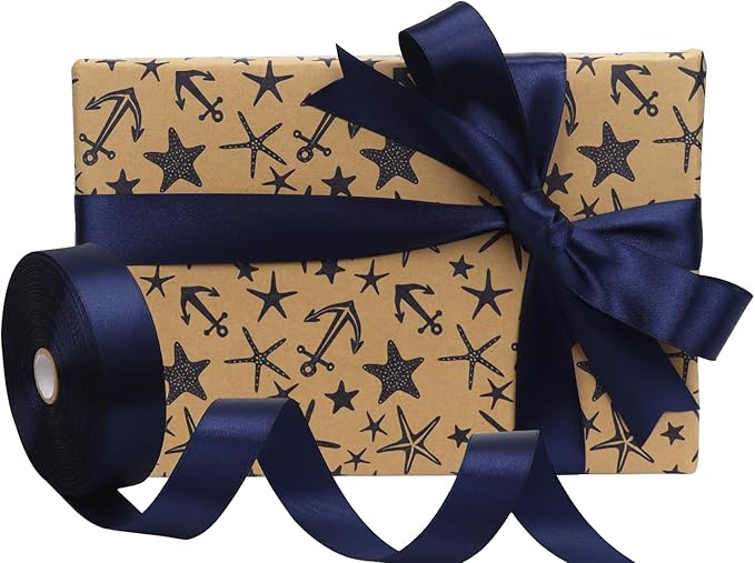 Deep Blue Solid Satin Ribbon 1 Inch 50 Yards Solid Polyester Fabric Ribbon - Image 5