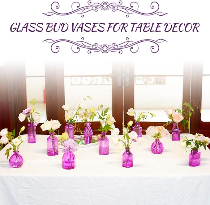 12PCS Hot Pink Vase for Flowers, Small Glass Bud Vases for Centerpieces Purple - Image 4