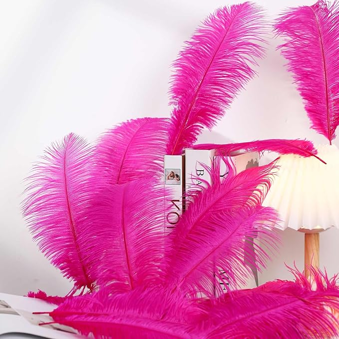 YAKRUNA 30PCS Hot Pink Ostrich Feathers Bulk 12-14 Inches - Image 5