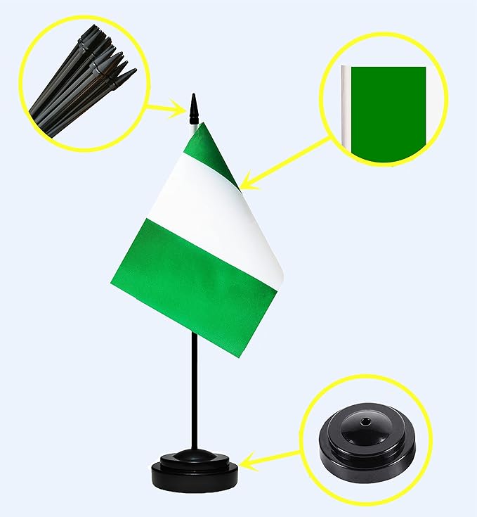Nigeria Nigerian Deluxe Desk Flag Set Small Mini Miniature Nigeria Nigerian - Image 2