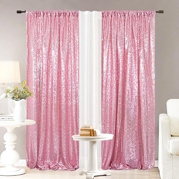 Eternal Beauty Sequin Backdrop Curtains, 2x8 Ft-2 Panels Fuchsia Pink Back Drop - Image 4