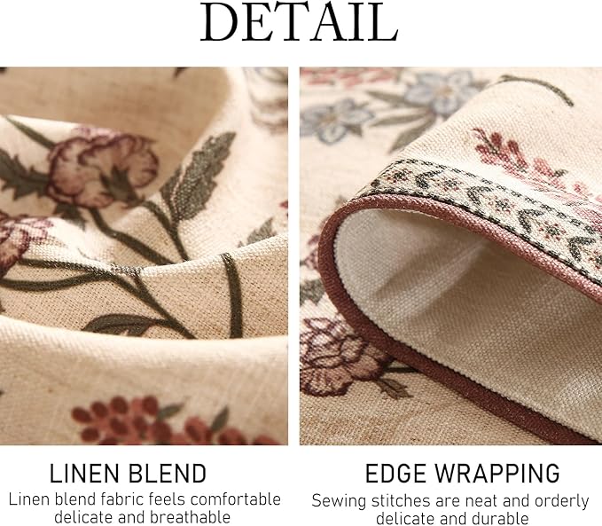 ISAENNE Designer Light Beige Linen Table Runner 87 Inches Long, Vintage Floral - Image 5