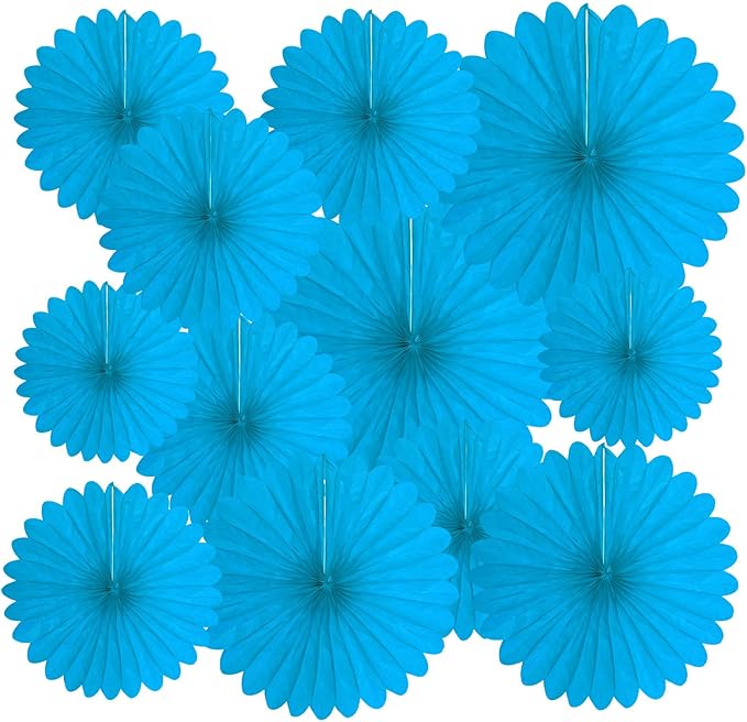 20 Pcs Sky Blue Hanging Paper Fan, Hanging Honeycomb Round Paper Fans by Zankubom