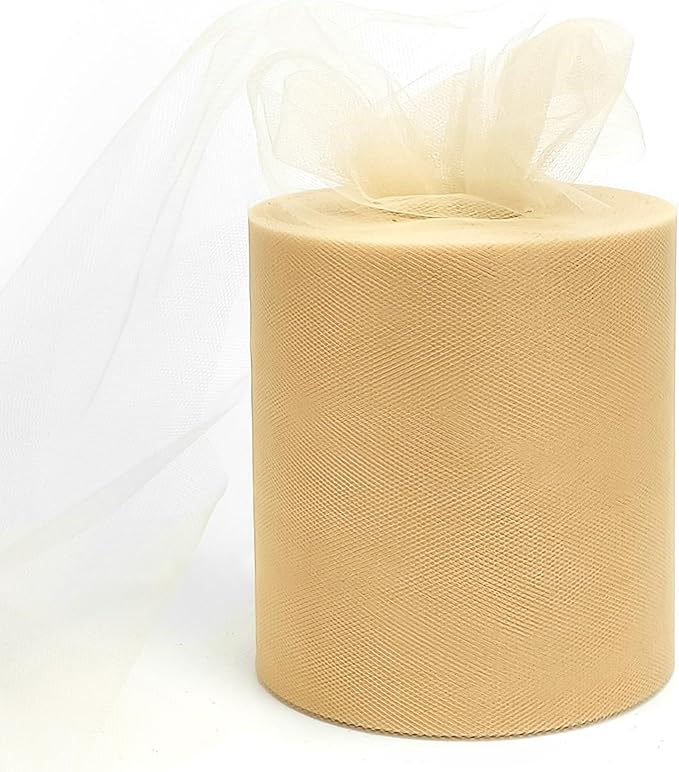 6" x 200 Yards Beige Tulle Fabric Rolls by GCVOPTON