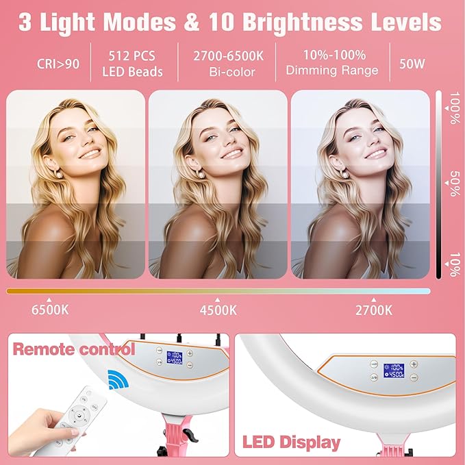 Ring Light with Stand 22inch Kit: Professional Ring Light Overhead Tripod - Image 3