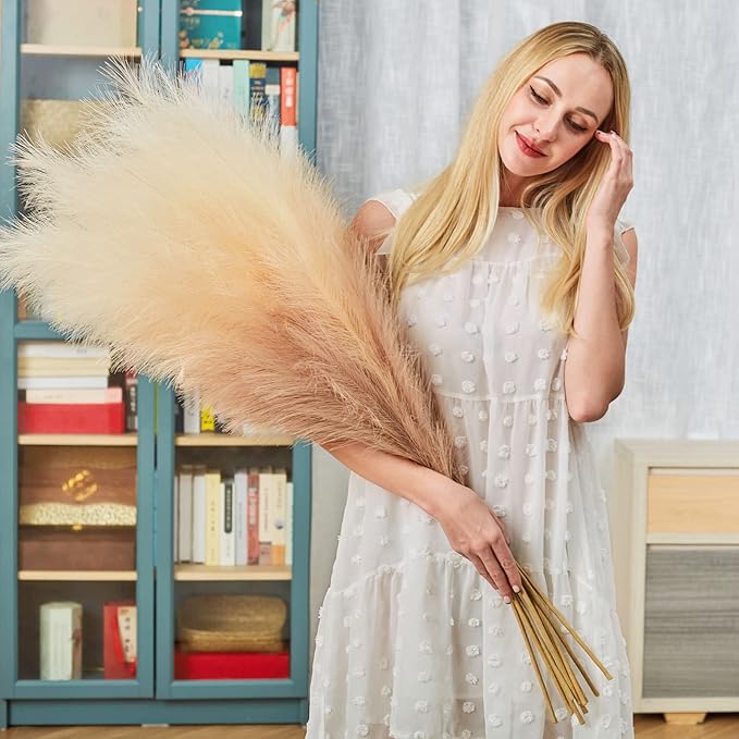 EVODIS Faux Pampas Grass Decor, 6 Stems Artificial Pampas Grass - Image 2