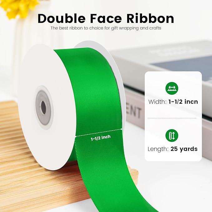 1-1/2 inch Double Faced Polyester Emerald Green Satin Ribbon - Image 2