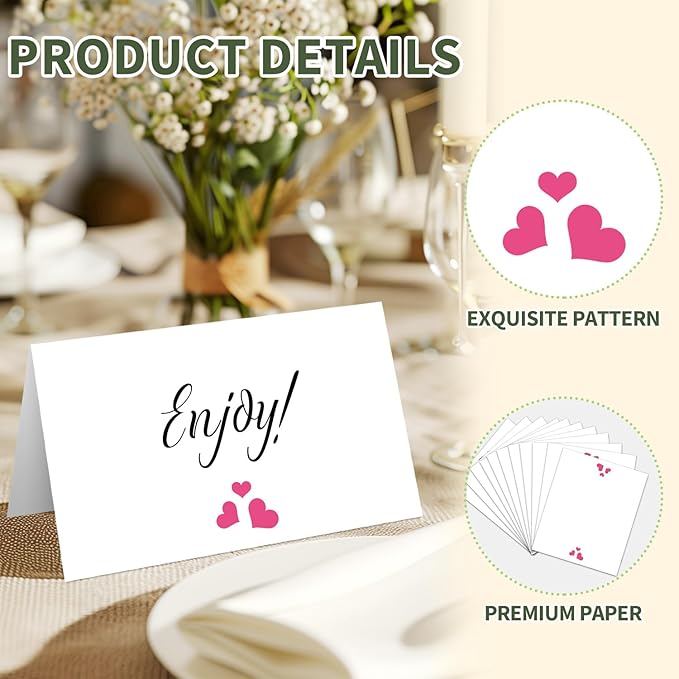 25 Pink Heart Place Cards for Table Seating, Cute Wedding Name Place Cards - Image 3