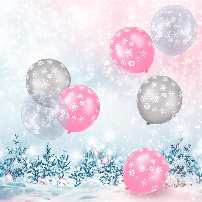 Skylety 40 Pieces Snowflake Balloons Bulk Winter Transparent Snowflake Latex - Image 6