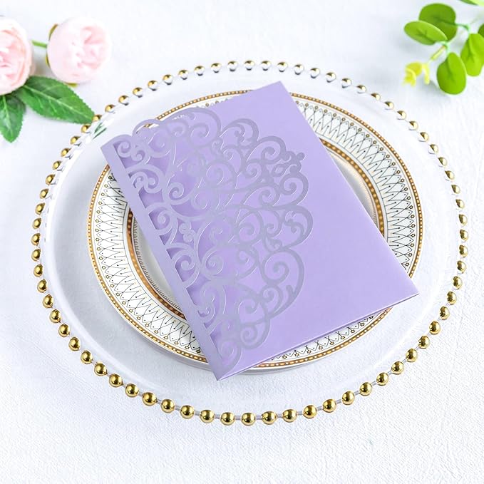 ponatia 20PCS Lilac Quinceanera Invitation Cards, Tri-Fold Laser Cut Wedding - Image 5