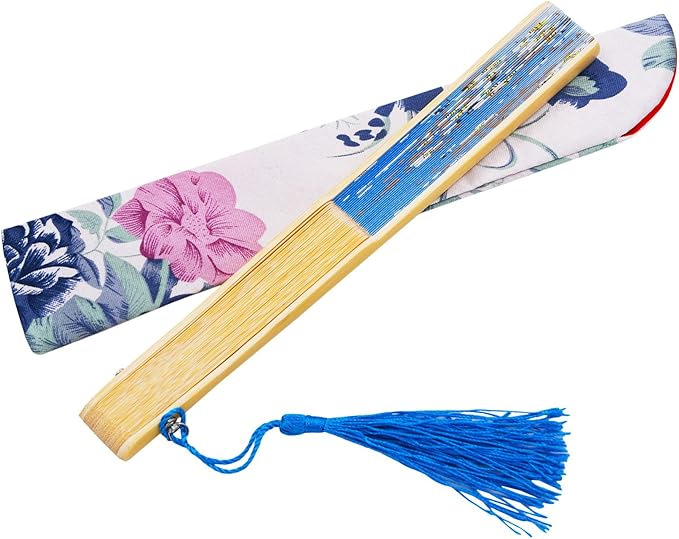 Amajiji 8.27" Hand Held Bamboo Silk Folding Fan Hand Fan, Chinese/Japanese - Image 7