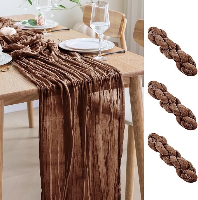 Asee'm 3pcs Cheesecloth Table Runner 120 Inches Long Brown Boho Gauze Cheese by Aseem