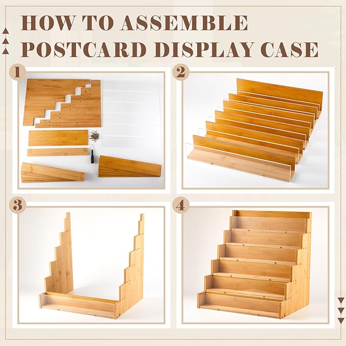 6 Tier Greeting Card Display Stand Wood Color Bamboo and Acrylic Sticker - Image 3