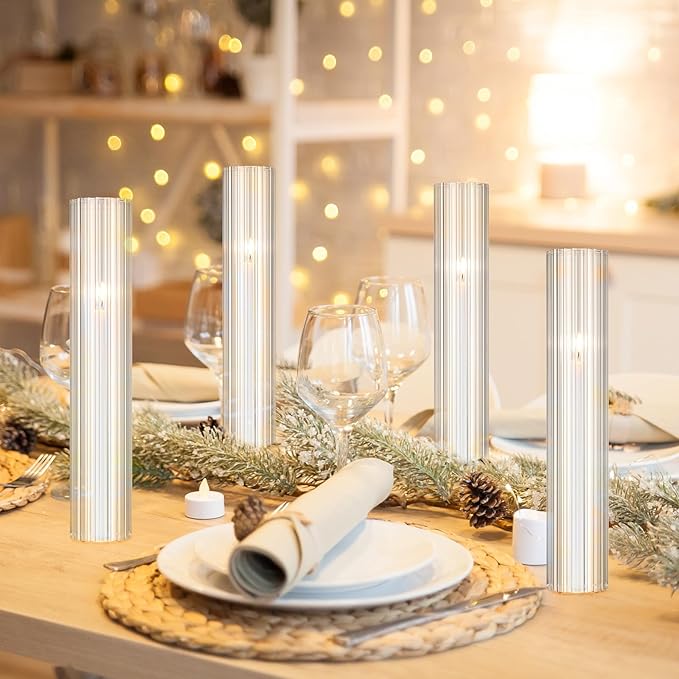 12 Pcs Hurricane Glass Candle Holders 2.5 x 14 Open Ended Tube Ribbed Shade - Image 8