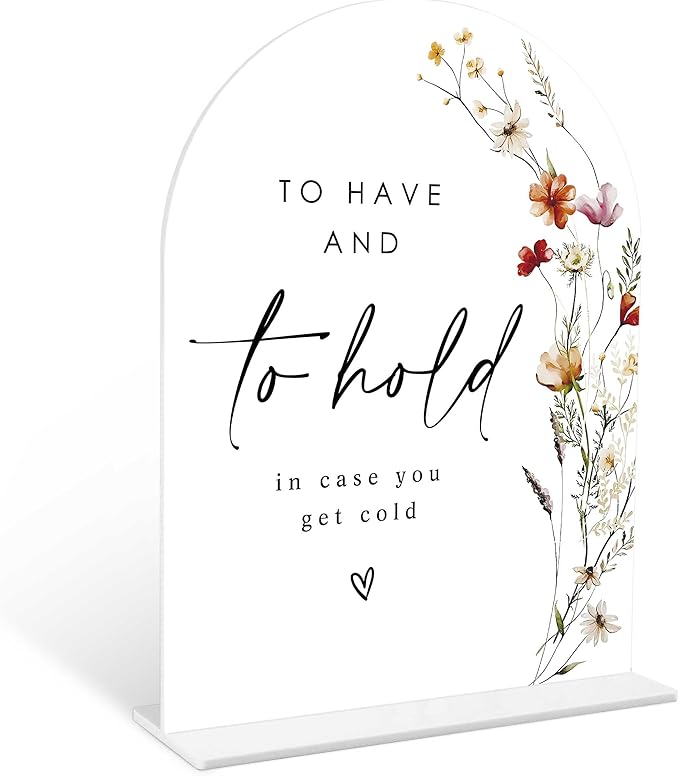 Boho Floral Wedding Blanket Sign, 6 x 8 Inch White Arch Acrylic Wedding Sign by Qoqxjodd