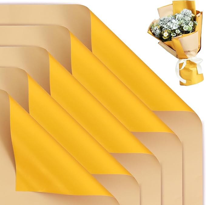 BEISHIDA 20Pcs Gold and Kahki Double Sided Floral Wrapping Paper Matte by Beishida