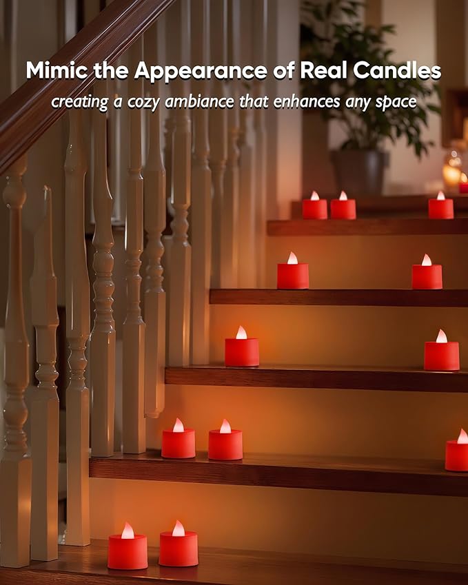 Amagic 24 Pack Red LED Tea Lights, Flameless Votive Candles Battery Operated - Image 7