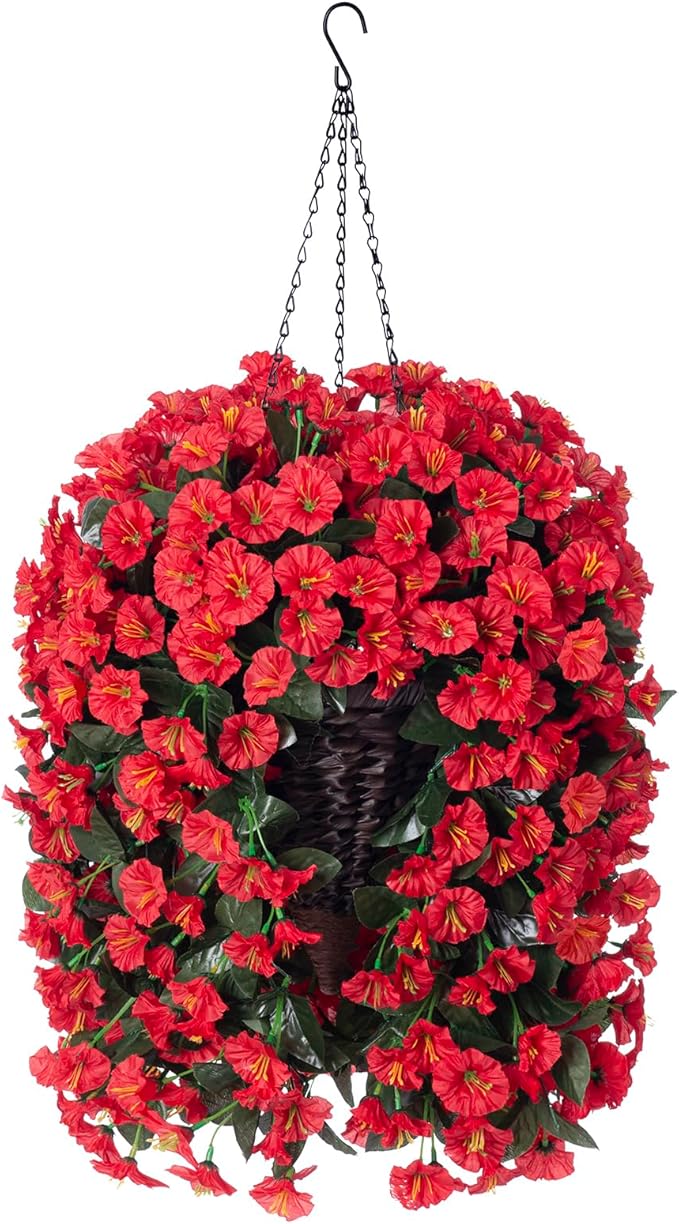 Artificial Fake Red Hanging Flowers Plants Baskets - Image 8