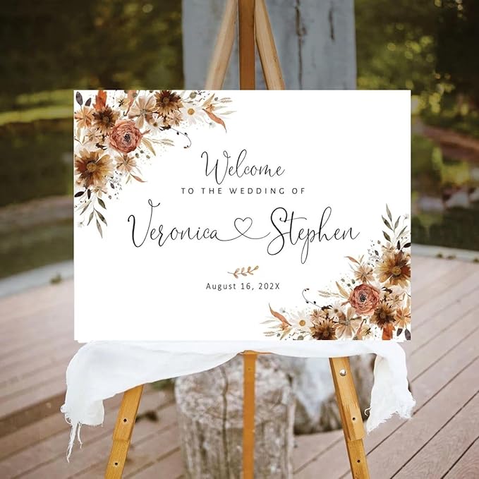 Welcome Wedding Signs, Fall Floral Burnt Orange Wedding Sign Decorations - Image 3