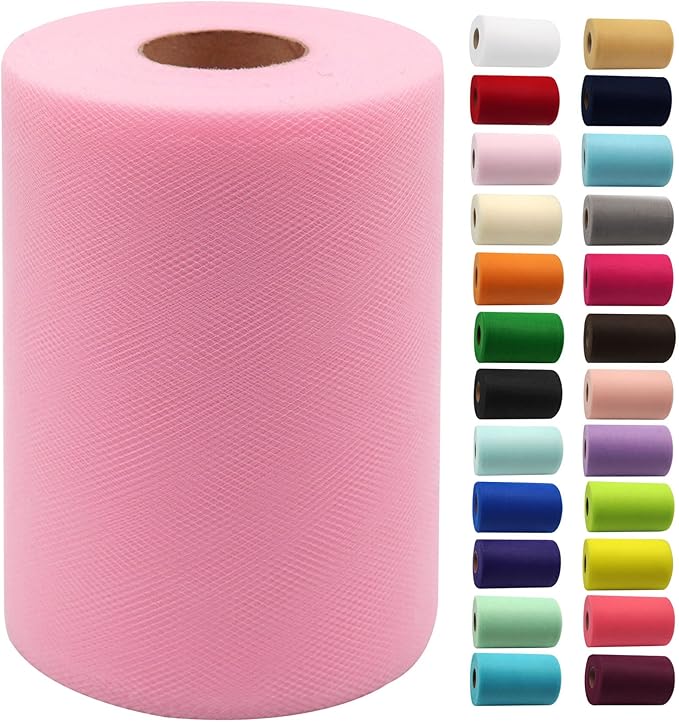 Pink Tulle Fabric Rolls 6 Inch by 100 Yards Fabric Spool Tulle Ribbon by IONTACH