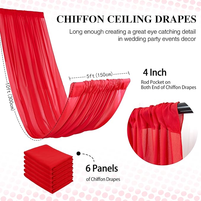 DUOBAO Ceiling Drapes 5FTx10FT Red Backdrop Curtains - Image 2