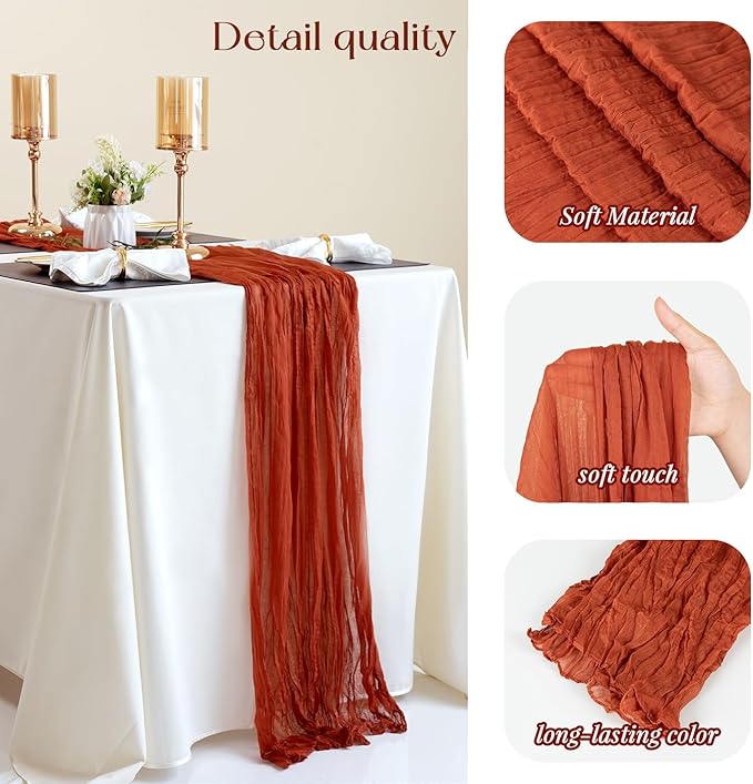 Sioloc Terracotta Table Cloth Cheesecloth Table Runner 10ft Rustic - Image 2