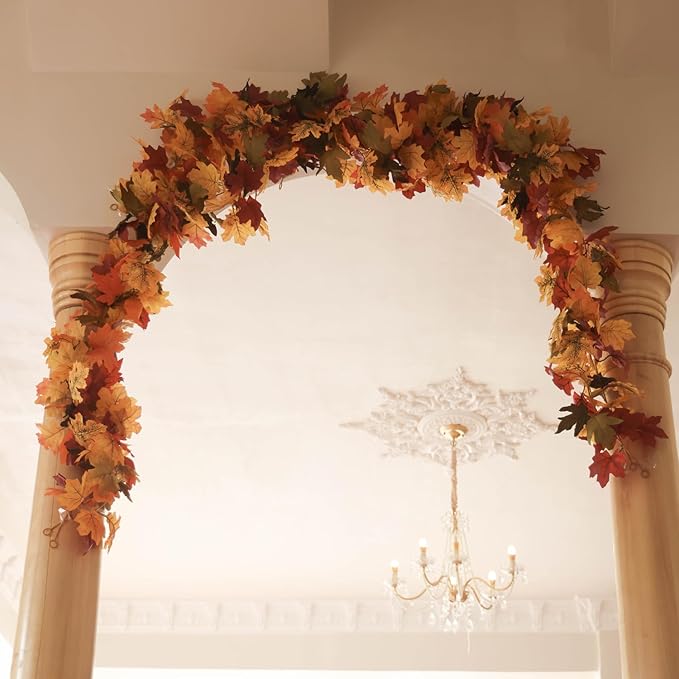 PARTY JOY 6PCS Orange Leaf Garland, 5.6Ft Halloween Garland Artificial Maple - Image 9