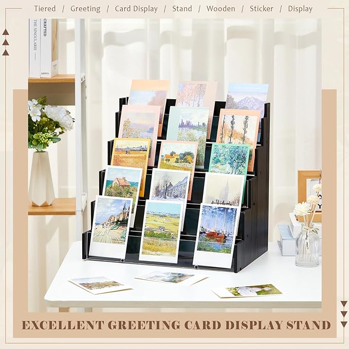 5 Tier Greeting Card Display Stand Black Bamboo and Acrylic Sticker Display - Image 5