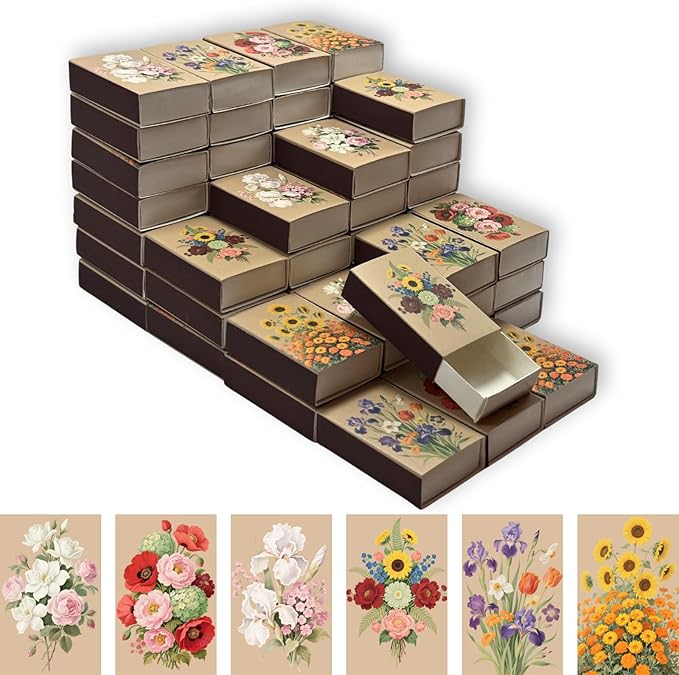 60pcs Flower Match Boxes, 2.25x1.42x0.59in Bulk Fall Spring Floral DIY Light by JIABUUN