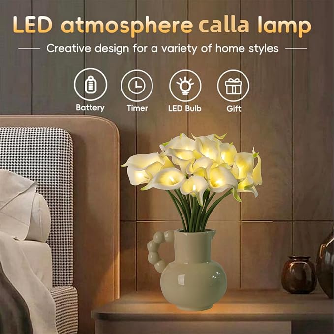 20pcs Artificial Calla Lily Bouquet Lamp Faux Floarl Night Light Real Touch - Image 2