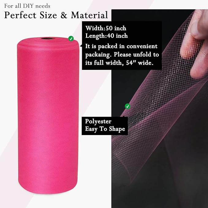 Fuchsia Tulle Fabric Rolls 54 Inch by 40 Yards Tulle Bolt Spool - Image 2