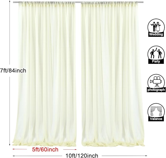 PARTISKY 10ftx7ft Ivory Chiffon Backdrop Curtains, Wrinkle-Free Sheer Fabric - Image 3