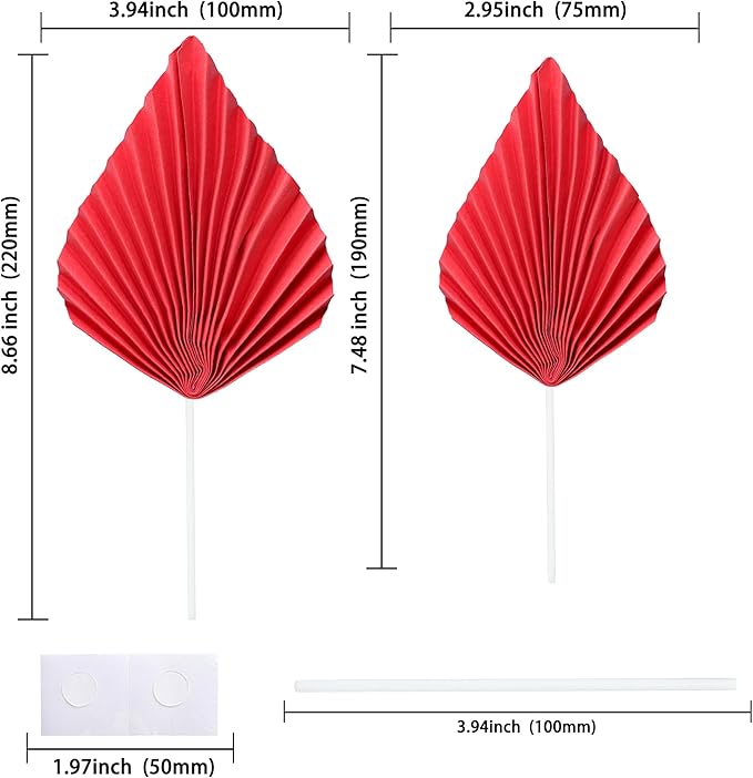 Gyufise 6Pcs Paper Palm Fan Cake Toppers Palm Spear Leaves Fan Cupcake Toppers - Image 2